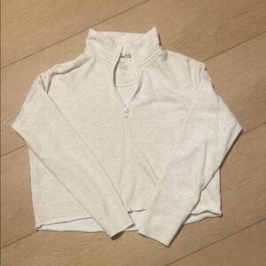 Aerie Women's Oatmeal Crop Zip-Up Sweater